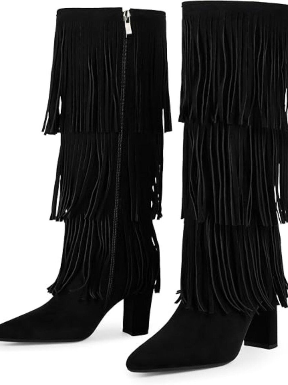 Knee High Boots Women Fold Over Boots Chunky Heel Pointed Toe Tall Boots
